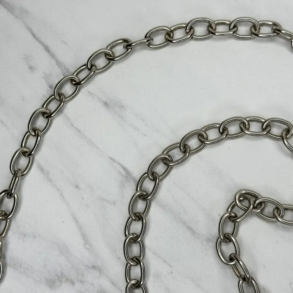 Chunky Textured Silver Tone Chain Belt OS ✨